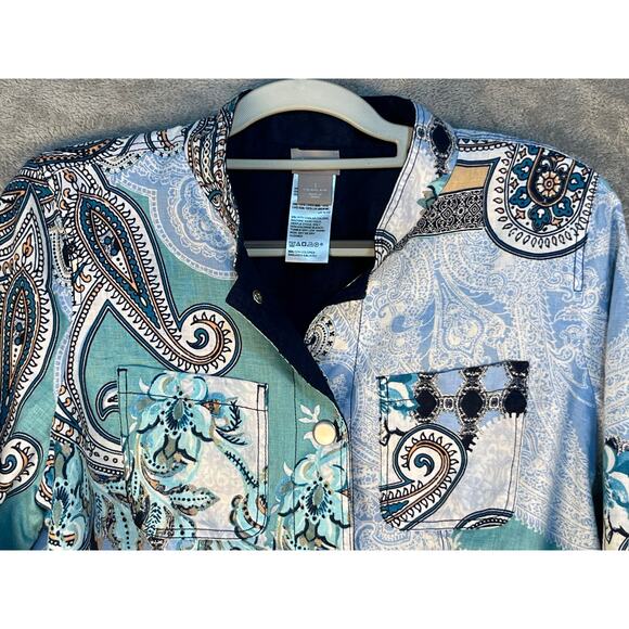 Chico's Linen Jacket Medium Plus Paisley Snap Button Country Club Preppy - Picture 3 of 6
